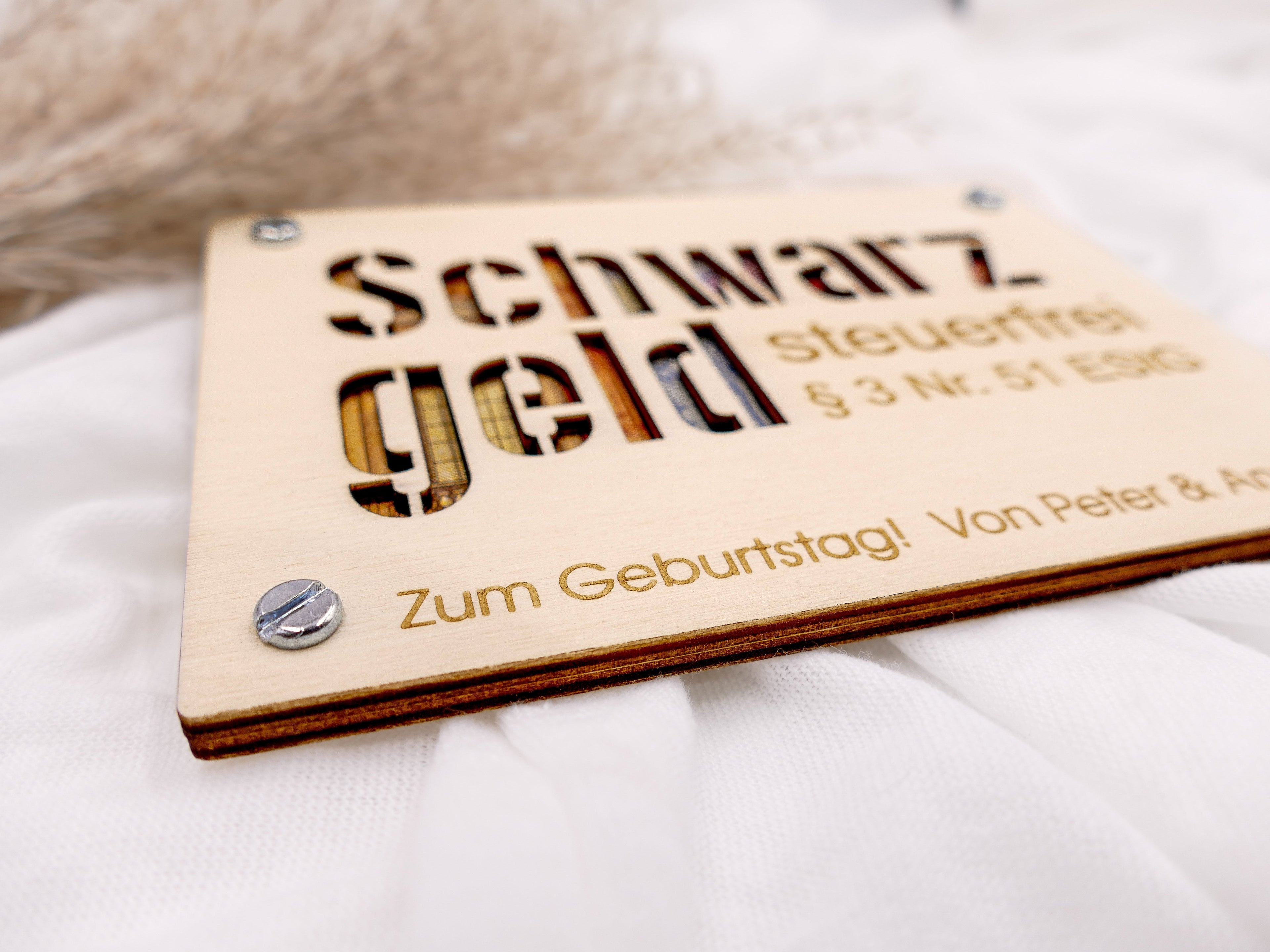Originelles Geldgeschenk aus Holz „Schwarzgeld“ für Geburtstag oder Freunde
