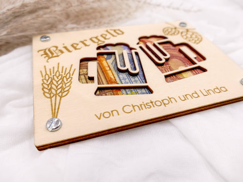 Originelles Bier Geschenk als Geldgeschenk Karte aus Holz